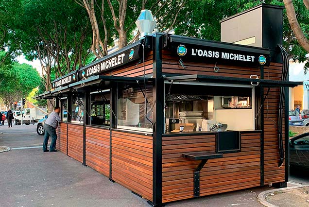 Chiringuito modular de madera Oasis Michelet, comida para llevar en Marseille